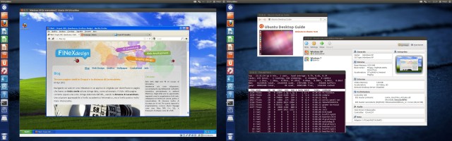VirtualBox - Desktop con Windows XP virtualizzato su VirtualBox e Ubuntu