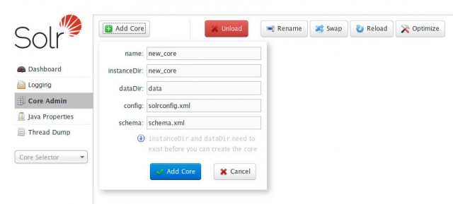 Esempio configurazione core Solr 5.x da interfaccia web